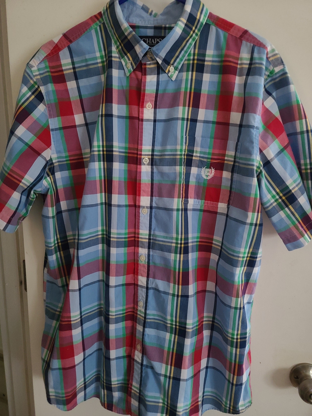 Chaps Short-Sleeve Plaid Button-Down Shirt - Blue, Red, Green